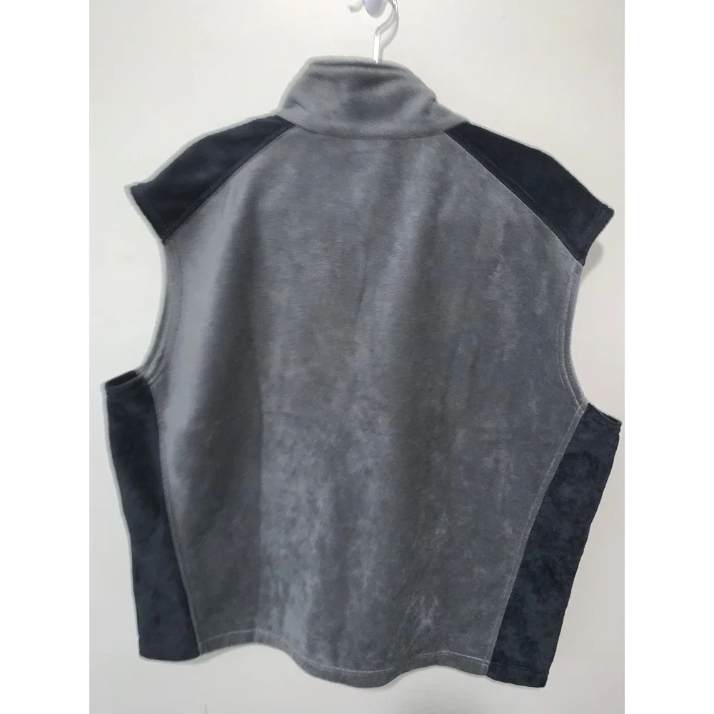 Columbia Fleece Vest Mens XL Grey Black Full Zip Sleeveless Jacket Mock Neck